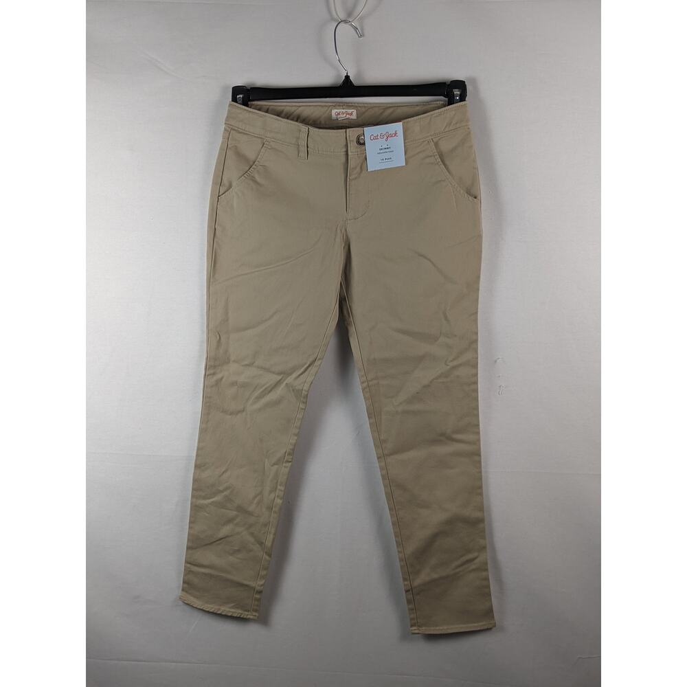 Cat & Jack Twill Pants Beige Girls 10 Plus Cropped Khaki Skinny Adjustable Waist